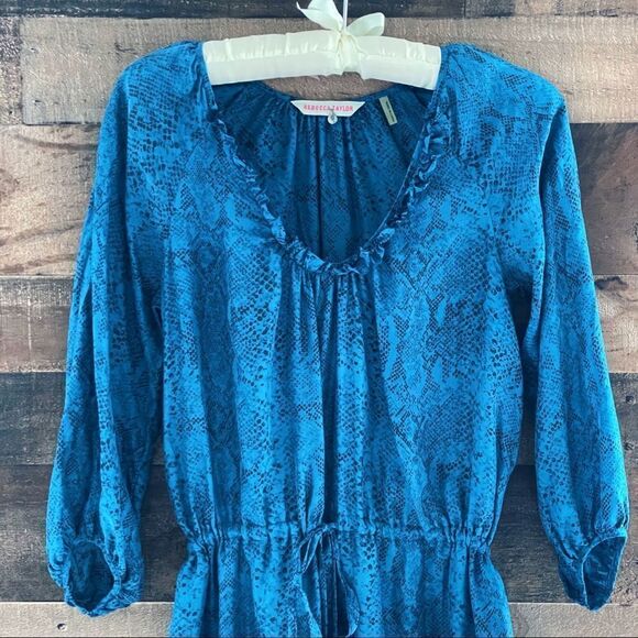 Rebecca Taylor Python Print 3/4 Sleeve Silk Shirt Dress Tunic In Jade Size 0 - Picture 6 of 13